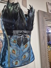 Blue Peacock Satin Corset W/