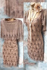 Phase eight gold 20s gatsby flapper beaded cape evening wedding lace dress 8