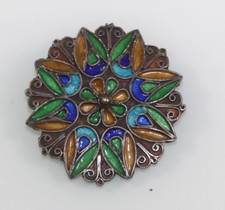 Vintage or Antique ENAMEL Cloisonne Pin Brooch  sterling Russian? Greek? Chinese
