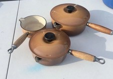Le Creuset Vintage Pans Set Of 3 with Lids Brown Cast Iron Enamel 14/16/18