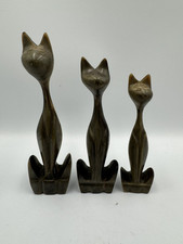 Stunning Trio Of Carved Horn Siamese Cats Vintage MCM