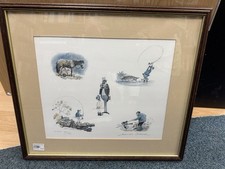Norman Thelwell Sporting Vignettes Shooting and Fishing Signed Print 1984 Framed