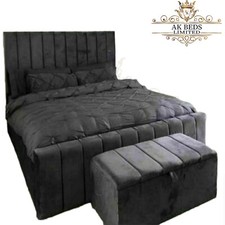 !!!Panel Plush Velvet Upholstered Bed Frame 3ft 4ft6 Double 5ft King Size NEW