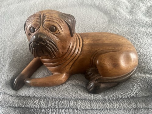 Carved wooden dog statue - dog,