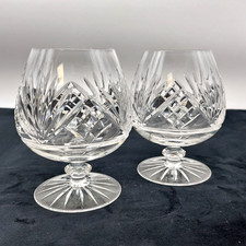 Cut Crystal Brandy Glass x2 12.6cm Tall Snifter Balloon 400ml Criss Cross & Fan