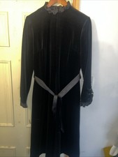 Horrockses  Vintage Black Velvet Dress Satin Belt Size 14 Frill Detail