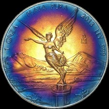 2013 Mo Onza Libertad Proof Rainbow Toned Bullseye Toning 