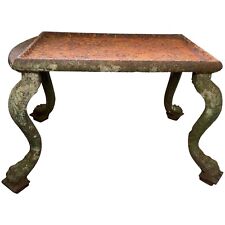 Rare French 18th Century Grand Tour Cast Iron Plinth Garden Table On Lion Legs
