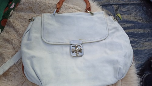 White handbag real leather - white,