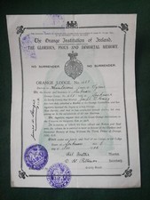 1906 orange lodge certificate - orange,