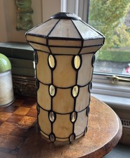 Vintage Tiffany Pendant Light Lamp Shade Beige Leaded Stained Glass 30cm Tall