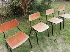 Four Vintage Shepherd Stacking Chairs – Mid Century Plywood & Metal