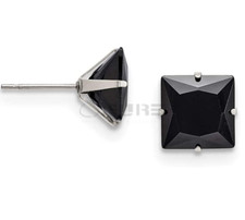 7MM Square White Black Diamond CZ Genuine 925 Sterling Silver Stud Earrings Gift