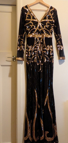 Goddiva black gold sequin maxi - black,