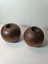 Pair of Large Round Wooden Tealight Holders Candle Holders