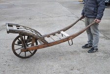 old wooden barrel trolley vintage flatbed market barrow trolley wooden wheel