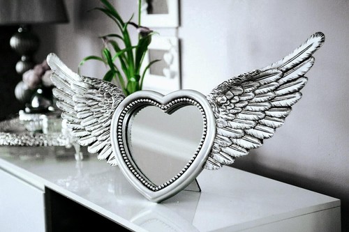 Large silver heart mirror - silver,