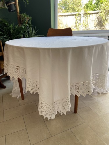 Vintage white tablecloth - vintage,