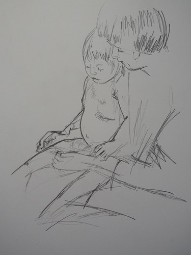 Pencil drawing mother child - mother,