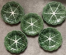 Vintage Majolica Green Cabbage Leaf  5 inch Plates Set Of 5