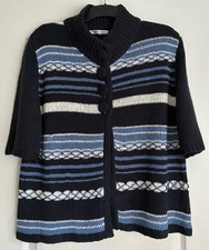 Elizabeth Scott Womens Blue & White Striped Short Sleeve Cardigan Size L-XL