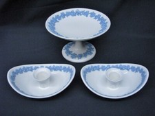 Wedgwood Queensware Lavender on Cream Console Set; Boat Candles + Compote Mint