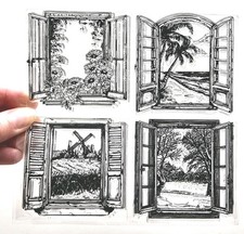 Clear Stamps SCENERY WINDOWS Seasons Summer Winter Rubber Stamping Card Making