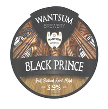 Beer Pump Clip Badge Front WANTSUM Brewery BLACK PRINCE Kent Mild 3.9% ABV