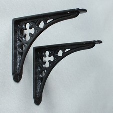 Pair of BLACK 5x4" SMALL ANTIQUE VINTAGE GOTHIC CAST IRON SHELF BRACKETS BR03bx2