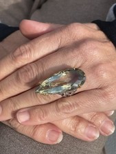 Silver huge pear drop green & Purple amethyst Ring 12.4 Grams