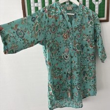 Zola Size XXL UK 10-12 Turquoise Floral Oriental Inspired Ladies Tunic Boho Top