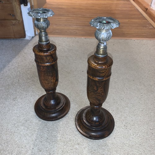 Vintage pair wooden candle - pair,