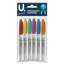 6 Permanent Marker Pens Black