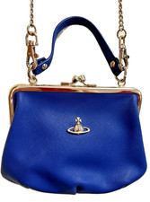 New VIVIENNE WESTWOOD Royal Blue Saffiano GRANNY CROSSBODY CLUTCH BAG Handbag