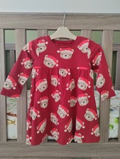 Next Baby Girls Christmas Long Sleeved Dress Teddy 12-18 Months