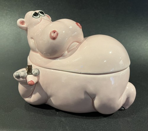 Vintage pink hippo - hippo, ceramic