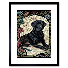 Black Labrador Dog Floral