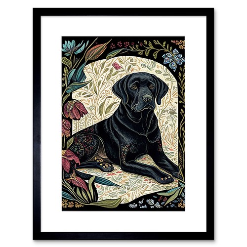 Black labrador dog floral - black,