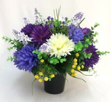 Artificial Silk Grave Pot Flower Memorial Hand Made purple white chrysanthemums