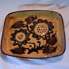 Jean Hampton Slipware 2 Flowers Dish Platter 21.5 by 25cm