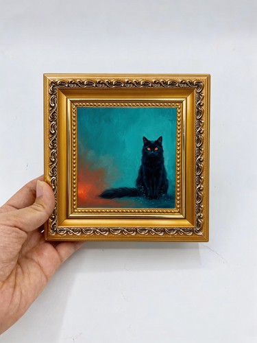 Mysterious fluffy black cat - mysterious,