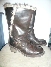 Womens CAT Caterpillar  Faux Fur Brown Leather Mid Calf Boots Size UK5 Eu38