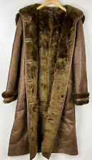 HOODED FAUX SHEARLING COAT UK Size 10 (US 6) Women`s Brown