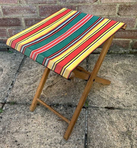 Vintage wood canvas camp stool - wood,