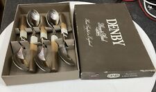 VINTAGE DENBY TOUCHSTONE CERAMIC 6 X AGATE 20cm SOUP SPOONS SET BOX - CUTLERY