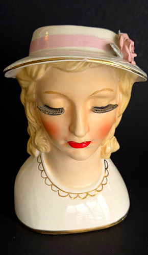 Vtg lady head glamour vase - head,