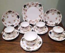 14 Pieces 1930's Bone China Ivy Pattern Teacups Saucers Side Plates Sugar Bowl 