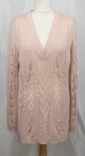 CELTIC CLOTHING PINK COTTON LINEN BLEND CABEL KNIT LADDERED OVERSIZE JUMPER  S