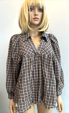 SAMSOE SAMSOE Check Smock Style Opel Shirt Top Cotton Muslin Fabric Size S