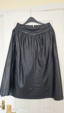 Zara Black Leather A-Line Midi Skirt Size S High Waisted